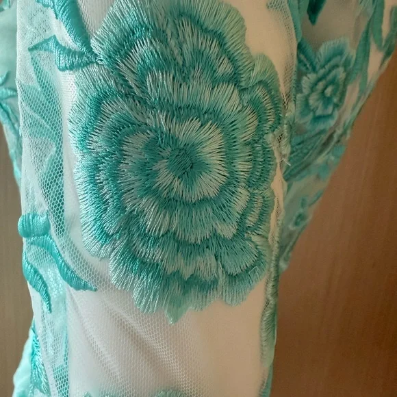 Naeem Khan Turquoise Floral Lace Mini Dress NWT - Picture 7 of 12